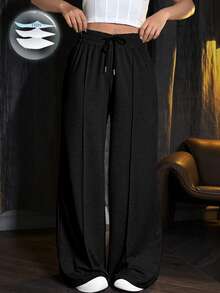 SHEIN Unity Women's Loose-Fit Drawstring Sweatpants Graduation,Back To School Outfits,Graduation,Teacher Outfits For Women,Back To School Fall Cloth For Women - Black - View 1