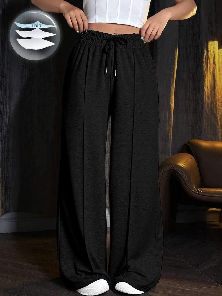SHEIN Unity Women's Loose-Fit Drawstring Sweatpants Graduation,Back To School Outfits,Graduation,Teacher Outfits For Women,Back To School Fall Cloth For Women - Black - View 1