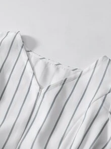 Tween Girl Striped Print V-Neck Textured Fabric Sleeveless Fitted Dress - White - View 4