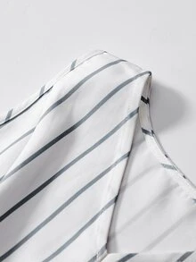 Tween Girl Striped Print V-Neck Textured Fabric Sleeveless Fitted Dress - White - View 5