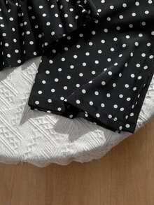 Tween Girls 2pcs/Set Black And White Polka Dot Print Ruffle Hem Camisole Pants Set Summer Cute 80s Outfit Holiday Matching Family Vacation Cool Girl - Black - View 8