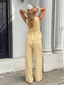 Serisse Women's Vacation Casual Striped Tank Top And Pants 2 Pieces Set - Light Yellow - View 2