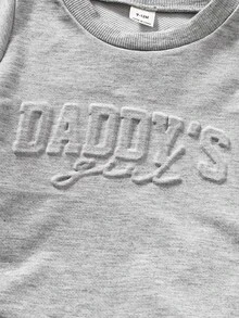 SHEIN Playful Pals 2件組女嬰休閒端莊圖案經典可愛短袖「Daddy's Girl」T恤短褲套裝，適合春夏派對，灰色/淺灰色 - 灰色 - 查看 8