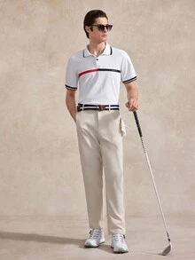 Courvante 男士素色休閒西裝長褲，附口袋，梭織面料杏色，卡其褲，適合高爾夫、網球、辦公穿搭，商務通勤，秋季 - 杏色 - 查看 6