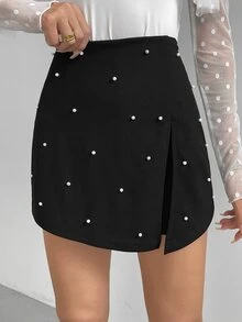Firerie Women's Pearl Studded High Split Skort - Black - View 3