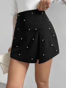 Firerie Women's Pearl Studded High Split Skort - Black - View 4
