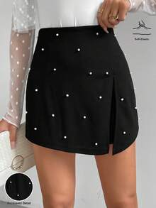 Firerie Women's Pearl Studded High Split Skort - Black - View 6