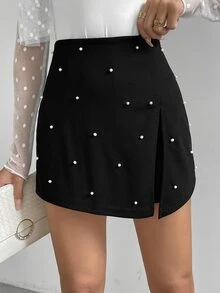 Firerie Women's Pearl Studded High Split Skort - Black - View 1