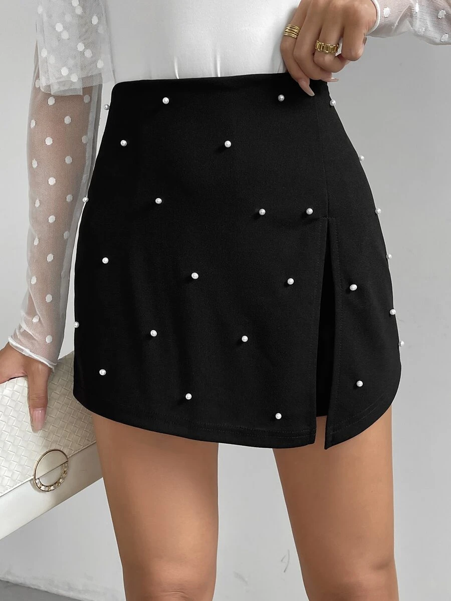 Firerie Women's Pearl Studded High Split Skort - Black - View 1