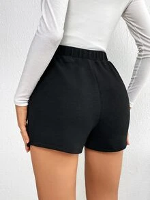 Firerie Fringe Trim Asymmetrical Hem Black Skort - Black - View 3
