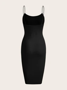 Firerie Solid Base Cami Bodycon Dress-Black - Black - View 2