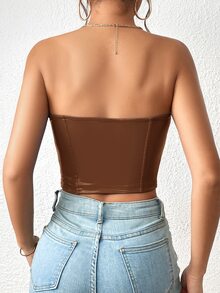 Firerie Corset Solid Crop Tube Top - Coffee Brown - View 2