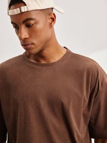 Driftmere Kaos Pria Kasual Longgar Leher Bulat Lengan Pendek, Warna Kopi - Coffee Brown - View 6