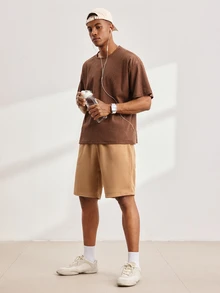 Driftmere Kaos Pria Kasual Longgar Leher Bulat Lengan Pendek, Warna Kopi - Coffee Brown - View 7