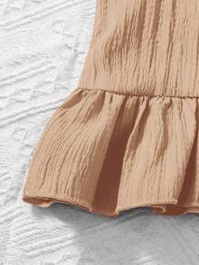 SHEIN Young Girl Woven Solid Color Round Neck Sleeveless Top And Loose Woven Solid Color Shorts 2 Pieces Set 7th Birthday Summer Baby - Apricot - View 4
