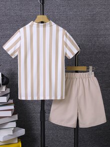 SHEIN Tween Boy Striped Print Shirt & Shorts Without Tee - Multicolor - View 2