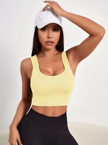 Gameset SHEIN Sport 女款素色無縫日常健身運動內衣 - Butter Yellow - 查看 5