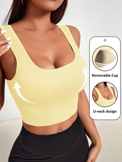 Gameset SHEIN Sport Women's Solid Color Seamless Everyday Fitness Sports Bra