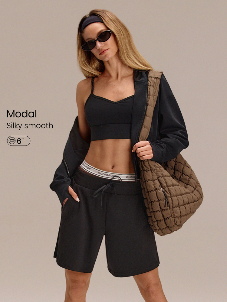 GLOWMODE Bermudas de modal SoftSerene con bolsillos ajustables para uso diario y casual - Negro - Añade 1