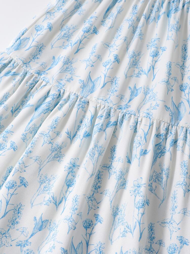 SHEIN Tween女孩 2件/套圓領淺藍色夏季派對生日母女套裝家庭迷你套裝度假穿搭酷女孩白色 - 彩色 - 查看 7