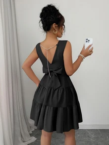 Elenzga Women's Solid Color Simple Fashionable Summer Dress - Black - View 5