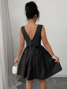 Elenzga Women's Solid Color Simple Fashionable Summer Dress - Black - View 7