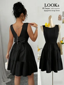 Elenzga Women's Solid Color Simple Fashionable Summer Dress - Black - View 8