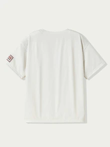 SHEIN Casuvi Kids Tween Boys Multicolor Sporty Letter Patched Short Sleeve Round Neck Long Fitted T-Shirt With Drop Shoulder - Multicolor - View 4