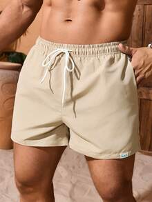 Manfinity VDAYZ Men's Beach Shorts Drawstring Waist Front Tie Pocket Double Layer Geometric Print Liner Resort Casual, Holiday - Khaki - View 6