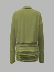 Cévolie 2025 Women's Solid Color Mini Dress, Fashionable For Commuting - Green - View 2