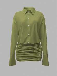 Cévolie 2025 Women's Solid Color Mini Dress, Fashionable For Commuting - Green - View 3