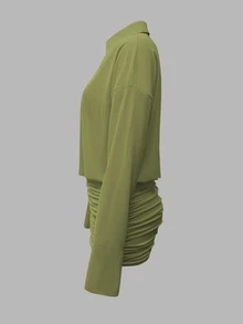 Cévolie 2025 Women's Solid Color Mini Dress, Fashionable For Commuting - Green - View 4