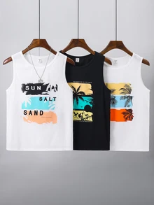 SHEIN 3PCS Teen Boys Tanks - Multicolor - View 1