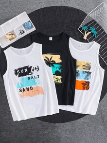 SHEIN 3PCS Teen Boys Tanks - Multicolor - View 5