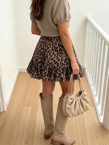 Tideelle Plus Size Women Leopard Print Casual Skirt, Suitable For Vacation Fall - Multicolor - View 2