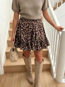 Tideelle Plus Size Women Leopard Print Casual Skirt, Suitable For Vacation Fall - Multicolor - View 3