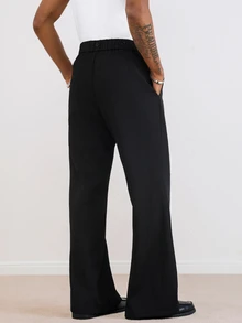 TOKVUE Pantalones rectos con campana negros formales para hombres - Negro - Ver 2