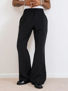 TOKVUE Pantalones rectos con campana negros formales para hombres - Negro - Ver 4