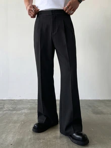 TOKVUE Pantalones rectos con campana negros formales para hombres - Negro - Ver 1