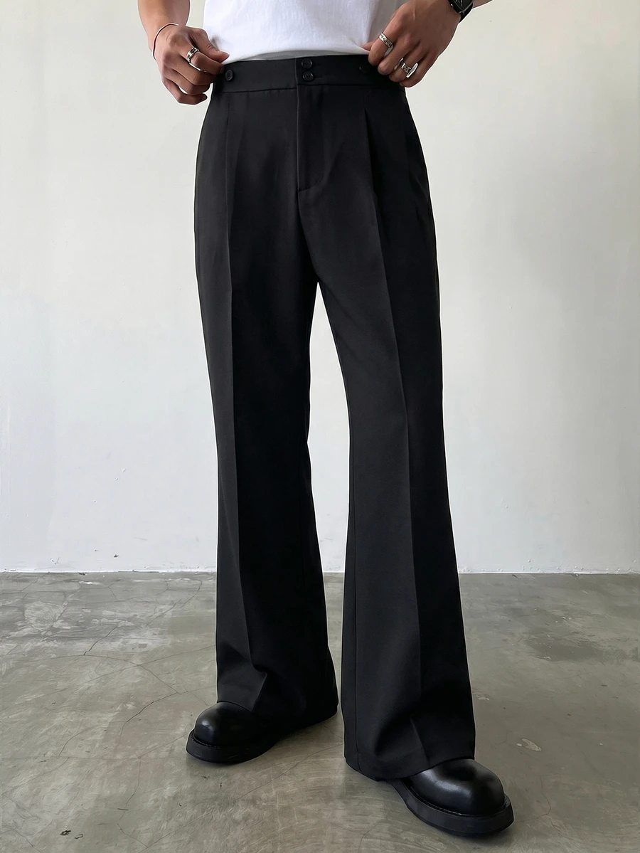 TOKVUE Pantalones rectos con campana negros formales para hombres - Negro - Ver 1