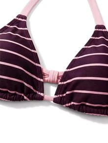 Swim Mod Women's Purple Striped Swimwear Set, Summer Beach Vacation Holiday Plus Size 2 Pieces Bikini, Backless Halter Top&Side Tie Shorts, Elegant Swimwear - Multicolor - View 3