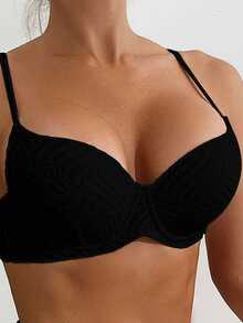 SHEIN Swim Vacation Beach Simple Solid Color Bikini Top Summer - Black - View 5