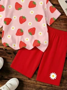 SHEIN 2件套少女休闲T恤和打底短裤套装 - 彩色 - 查看 6