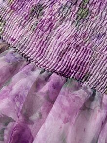 Skyraze Women's Floral Print Heart Neck Mesh Patchwork Short Sleeve Dress,Dresses For Women Summer - Mauve Purple - View 7