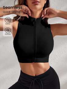 Easithlete Easithlete Zip Up Crop Sports Tank Top Fitted Shirtworkout Tank Top - Black - View 3