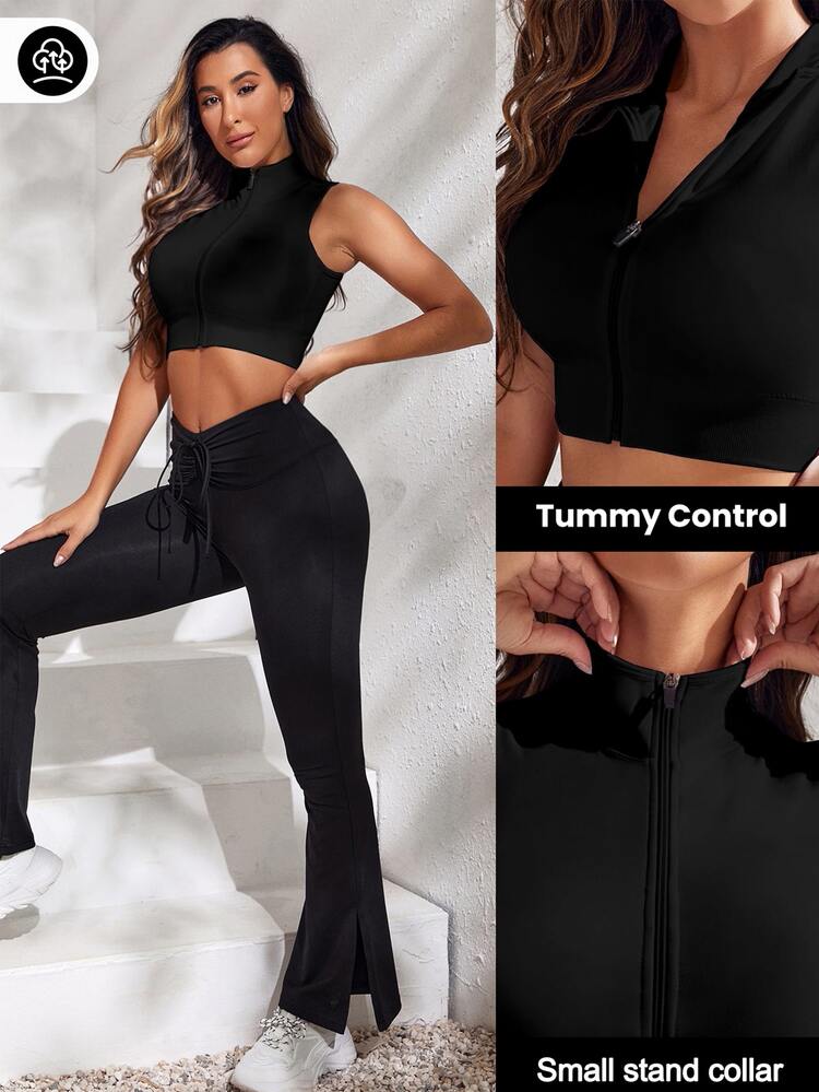 Easithlete Easithlete Zip Up Crop Sports Tank Top Fitted Shirtworkout Tank Top - Black - View 5