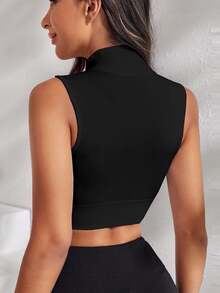 Easithlete Easithlete Zip Up Crop Sports Tank Top Fitted Shirtworkout Tank Top - Black - View 2