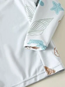SHEIN 3件套男女宝宝休闲夏季度假海龟印花长袖短裤套装，含遮阳帽，适合春夏季穿着，居家、外出、旅行、海滩、泳池、派对等场合。 - 彩色 - 查看 6