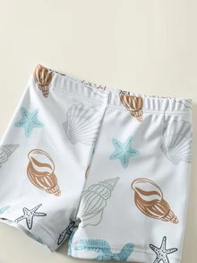 SHEIN 3件套男女宝宝休闲夏季度假海龟印花长袖短裤套装，含遮阳帽，适合春夏季穿着，居家、外出、旅行、海滩、泳池、派对等场合。 - 彩色 - 查看 7