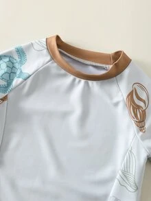 SHEIN 3件套男女宝宝休闲夏季度假海龟印花长袖短裤套装，含遮阳帽，适合春夏季穿着，居家、外出、旅行、海滩、泳池、派对等场合。 - 彩色 - 查看 5